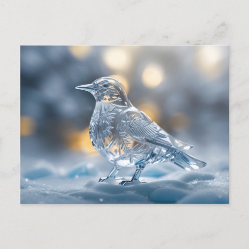 transparent bird ice sculpture winter wonderland postcard