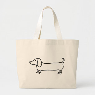 Transparent black dachshund illustration large tote bag