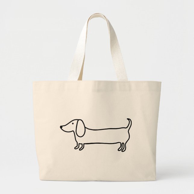 Transparent black dachshund illustration large tote bag (Front)