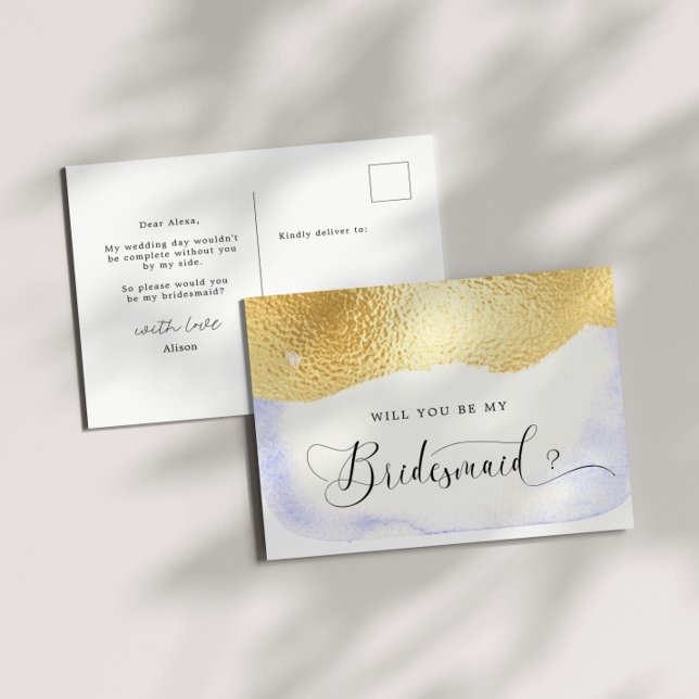 Transparent Blue Faux Foil Bridesmaid Invitation Postcard (Creator Uploaded)