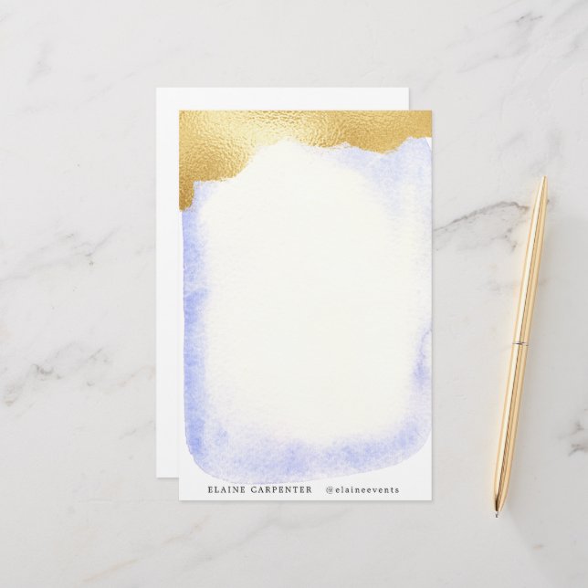 Transparent Blue Faux Gold Foil Monogram Stationery (Front/Back In Situ)