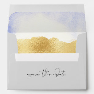 Transparent Blue Gold Foil Pre-Addressed Wedding Envelope