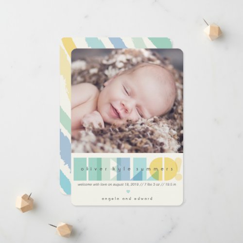 Transparent Blue Hello Photo Birth Announcement