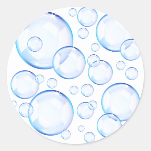 Transparent blue soap bubbles classic round sticker