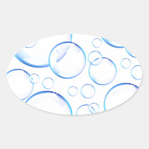 Transparent blue soap bubbles oval sticker