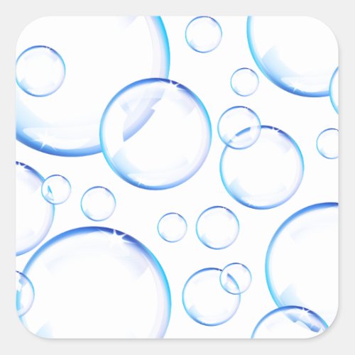Transparent blue soap bubbles square sticker
