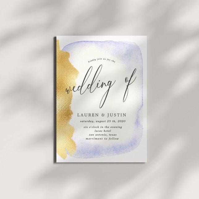 Transparent Blue Watercolor Gold Faux Foil Wedding Invitation (Creator Uploaded)