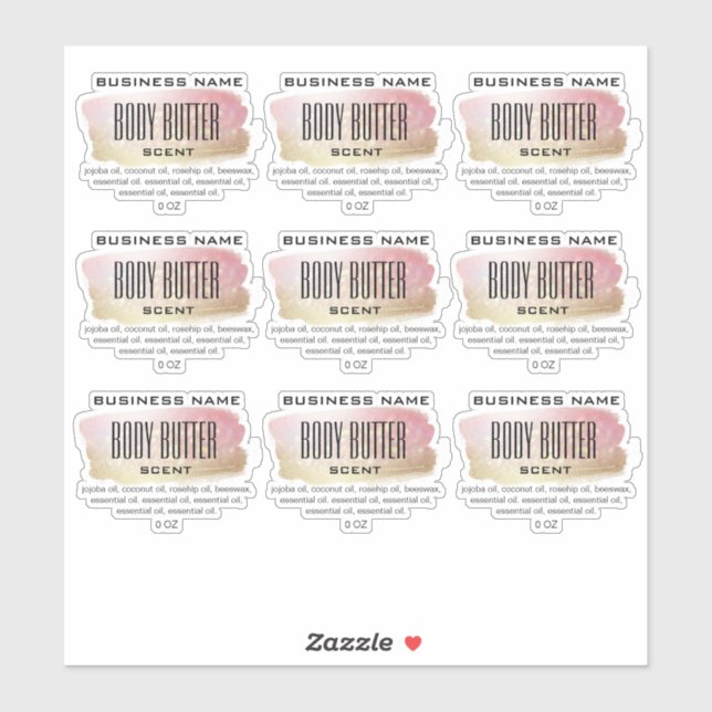 Transparent Body Butter Labels Opal Gold And Pink (Sheet)
