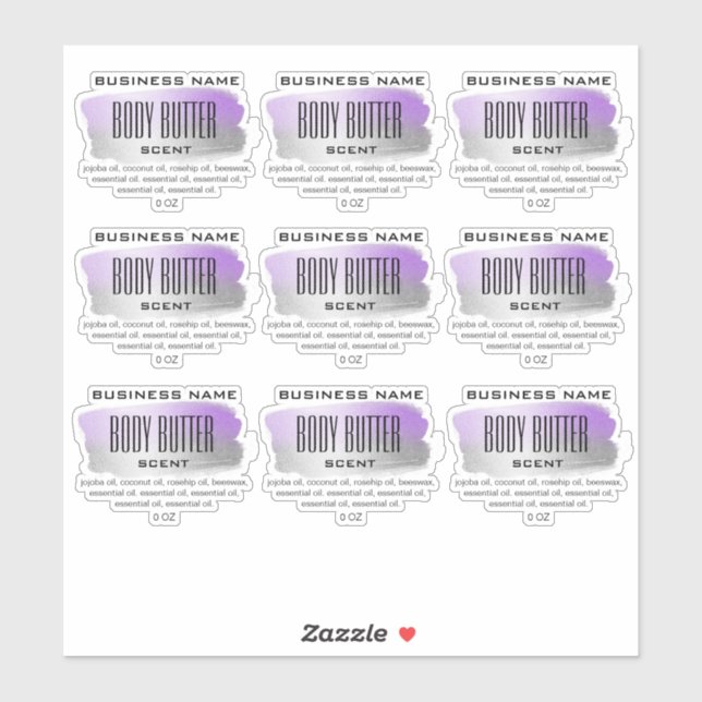 Transparent Body Butter Labels Silver And Purple (Sheet)