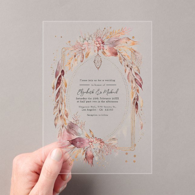 Transparent Boho Floral Western Wedding Acrylic Invitations (Insitu (Handheld))