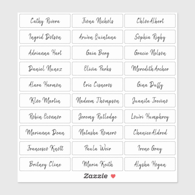 Transparent brush script guest names sticker (Sheet)