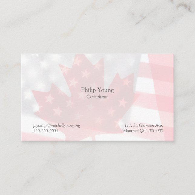 Transparent Canada and USA flags fade Business Card (Front)