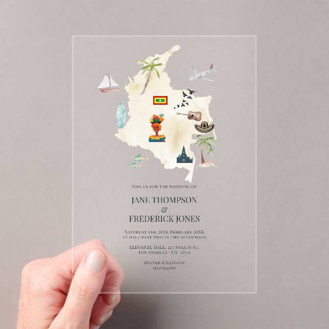 Transparent Cartagena Colombia Destination Wedding Acrylic Invitations (Insitu (Handheld))