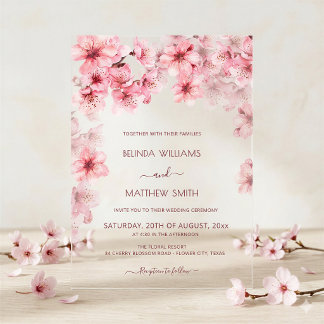  Transparent Cherry Blossom Wedding Acrylic Invitations