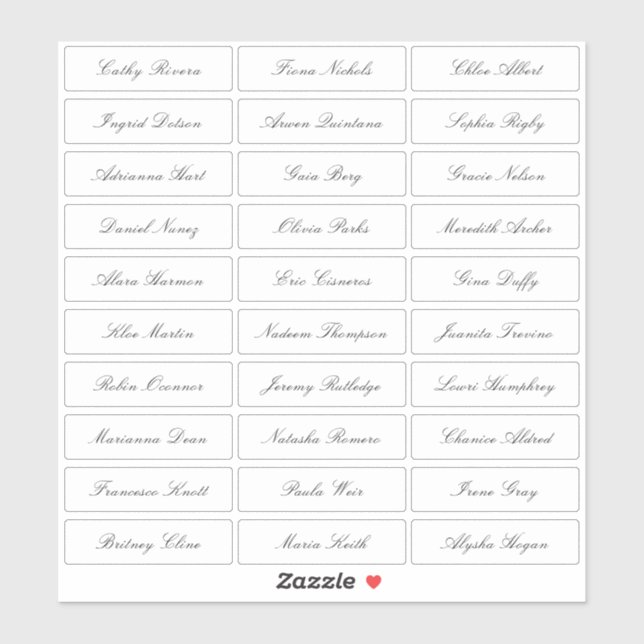 Transparent classic elegant script guest names sticker (Sheet)
