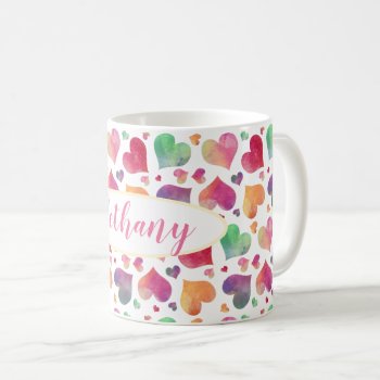 Transparent Colorful Painted Hearts Pattern Name Coffee Mug by holiday_store at Zazzle