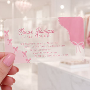 Transparent Coquette Pink Bow Clear Business Cards