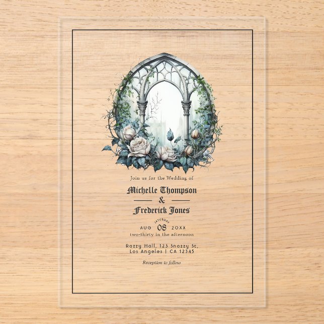 Transparent Dark Fantasy Gothic Window Wedding Acrylic Invitations (Front)