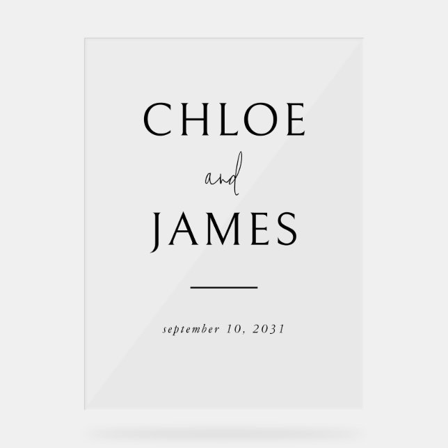 Transparent Elegant Custom Couple's Name Wedding Acrylic Sign (Front)