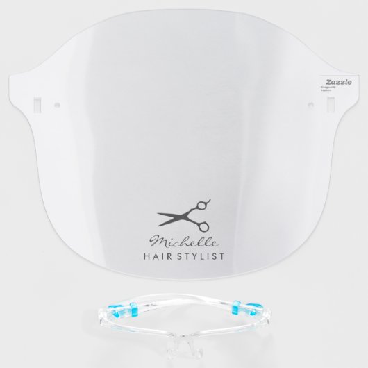 Transparent face shield for hair stylist or barber (Front w/Glasses)