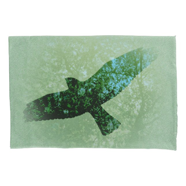Transparent Flying Black Crow Green Trees Photo Pillow Case (Front-Left)