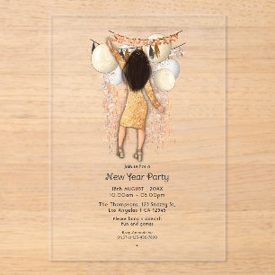 Transparent Glamorous New Year Party Acrylic Invitations