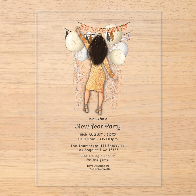 Transparent Glamorous New Year Party Acrylic Invitations (Front)