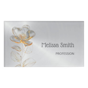 Transparent Gold Flower Silver Name Tag