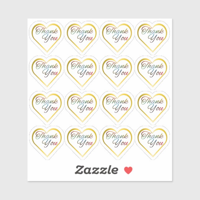 Transparent Gold Heart Thank You Stickers (Sheet)