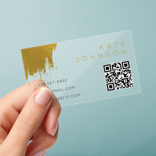 Transparent Gold Luxury Minimalist QR Code Clear Business Cards