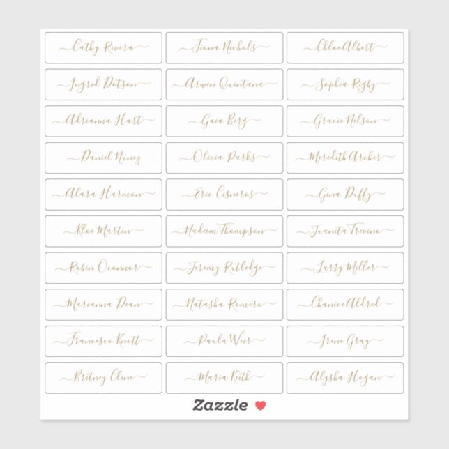 Transparent gold simple modern script guest names sticker (Sheet)