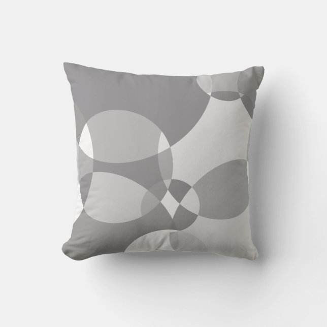 Transparent Grey Geometric Overlapped Circles Throw Pillow (Front)