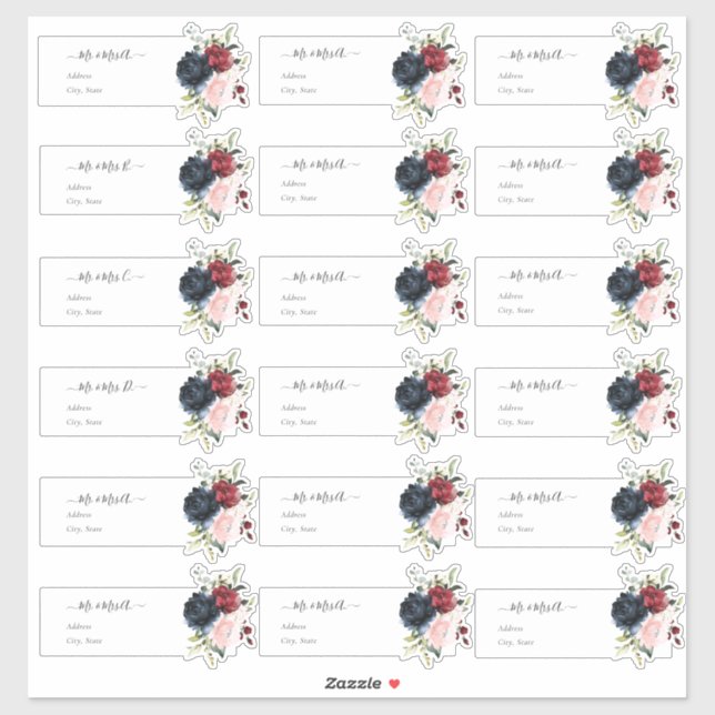 Transparent Guest Address Blush Burgundy Navy Sticker (Sheet)