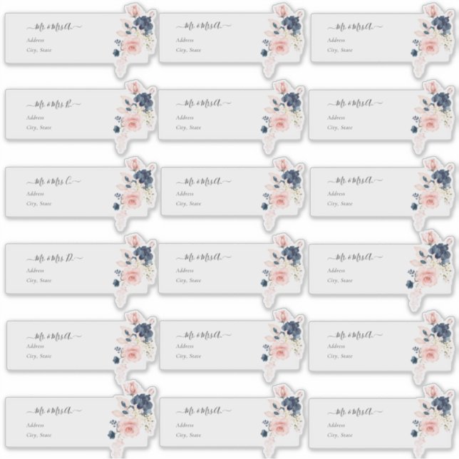 Transparent Guest Address Blush Navy H2 Flowers Sticker (Front)