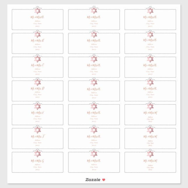 Transparent Guest Address, Faux Rose Gold Star Sticker (Sheet)