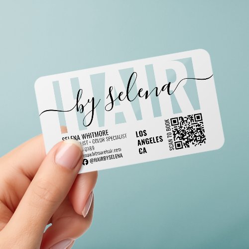 Transparent Hair Stylist Logo Clear QR Code Modern Business Cards