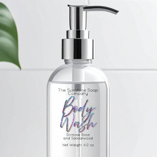 Transparent Holographic Glitter Body Wash Label