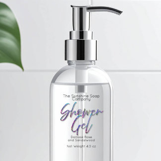 Transparent Holographic Glitter Shower Gel Label