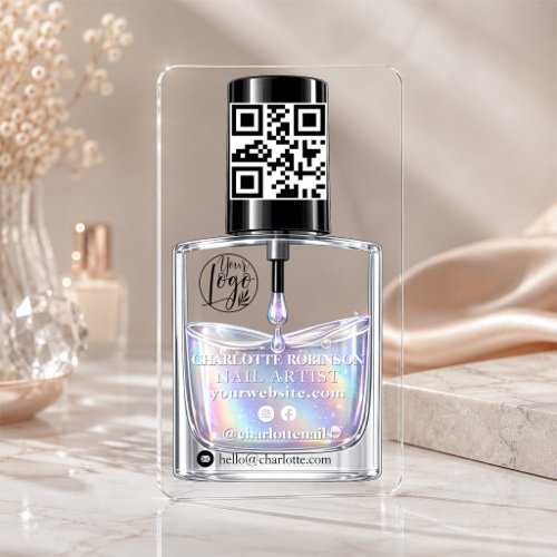Transparent holographic Nail Polish QR Social Clear Business Cards