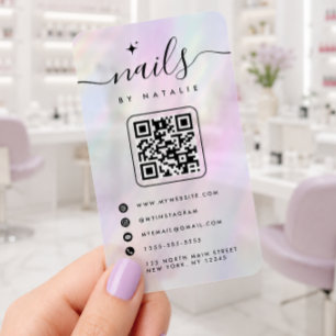Transparent holographic nail salon clear QR code Business Cards