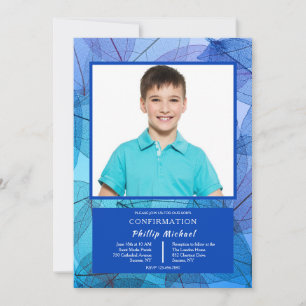 Transparent Leaves Blue Photo Invitation