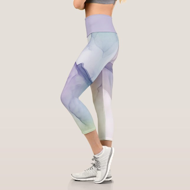 transparent light blue silk effect capri leggings (Left)