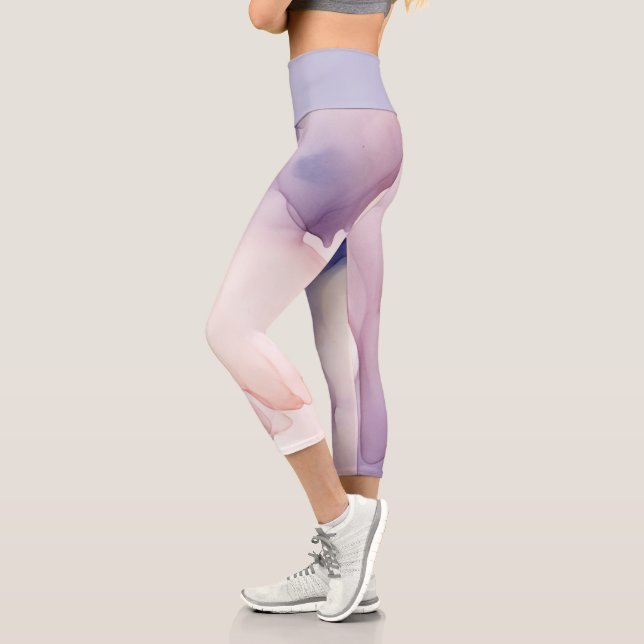 transparent light purple silk effect capri leggings (Left)