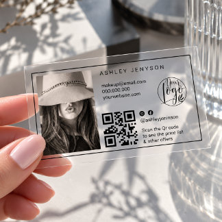 Transparent Makeup Artist Photo QR Code Logo Clear Business Cards