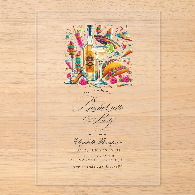 Transparent Mexican Fiesta Bachelorette Party Acrylic Invitations (Front)