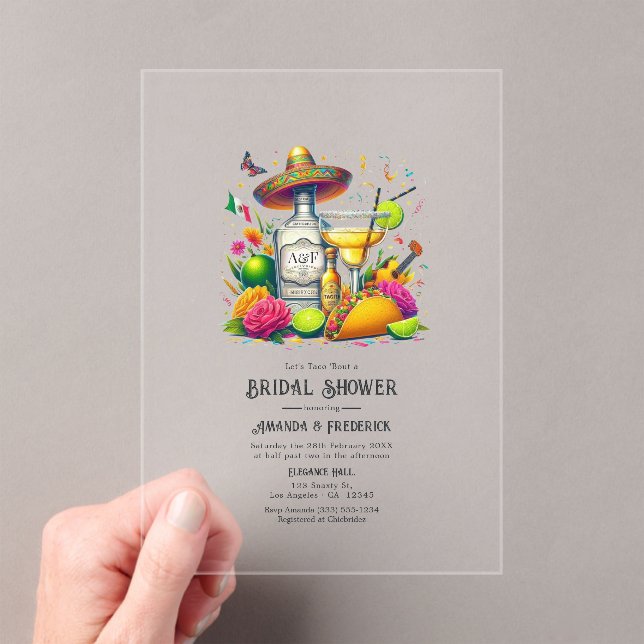 Transparent Mexican Fiesta Sombrero Bridal Shower Acrylic Invitations (Insitu (Handheld))