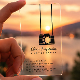 Transparent minimalistic photographer camera clear business cards