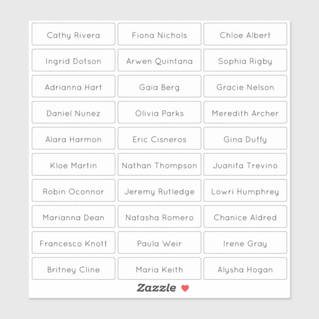 Transparent modern minimalist guest names  sticker (Sheet)