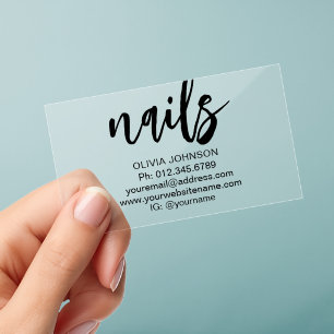 Transparent Modern Minimalist Nails Salon Clear Business Cards