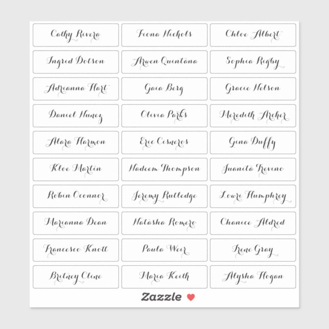 Transparent modern script guest names sticker (Sheet)
